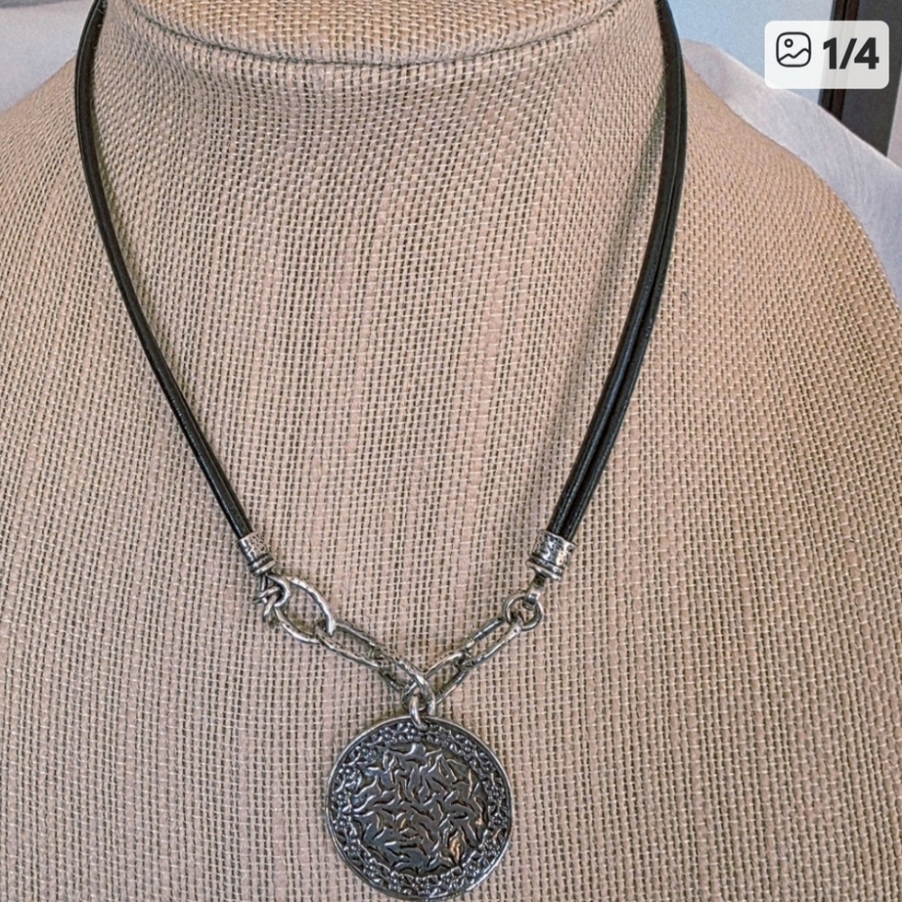 SILPADA Sterling Silver Black Leather Sunburst Filigree   Necklace N1711